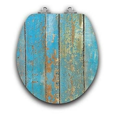TOPSEAT Art of Acryl Round Toilet Seat w/ Slow Close Chromed Metal Hinges, Wood, Shabby Chic