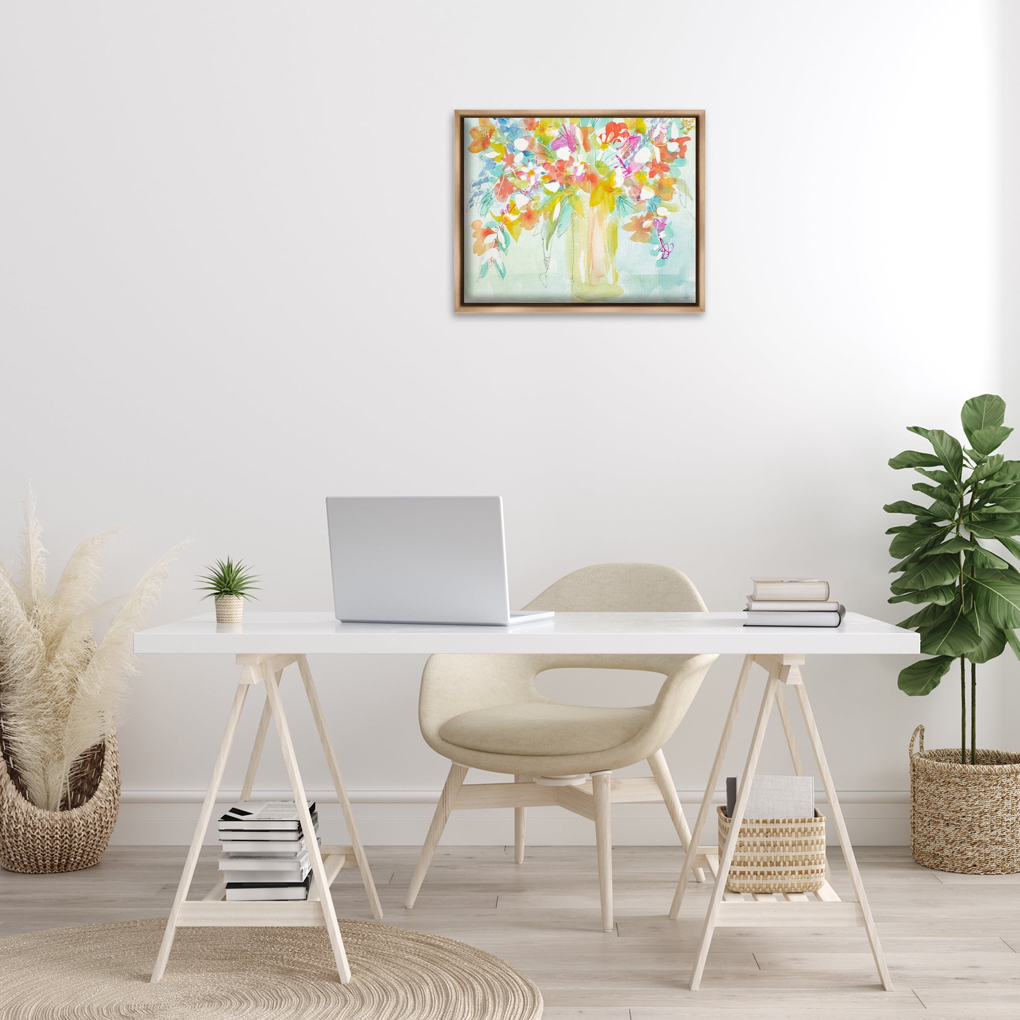 Stupell Industries Bold Eclectic Bouquet Botanical & Floral Painting Brown Floater Framed Art Print Wall Art, 21 x 17