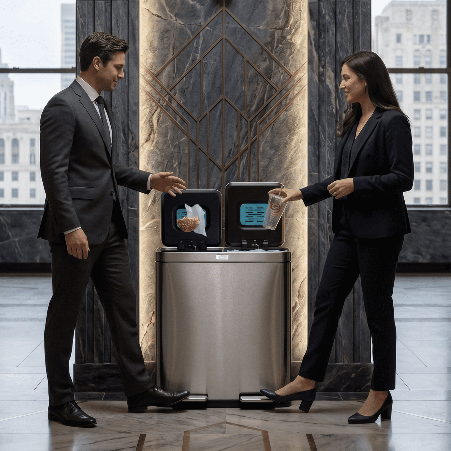 Home Zone Living 16 Gallon Kitchen Trash Can with CleanAura and Dual Compartments, Stainless Steel, Silver