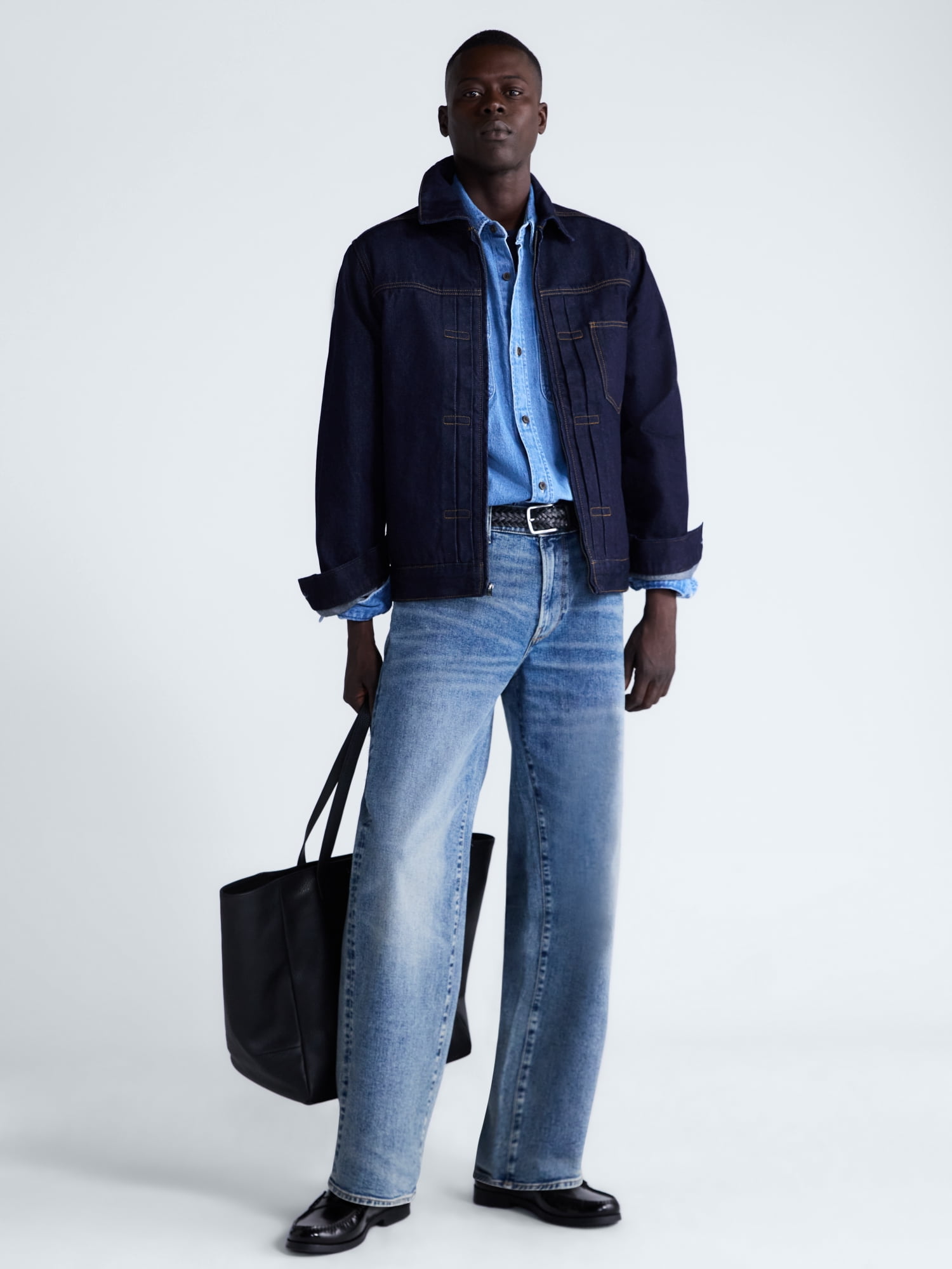 Free Assembly Men's Pleated Zip Front Denim Jacket, Sizes XS-3XL