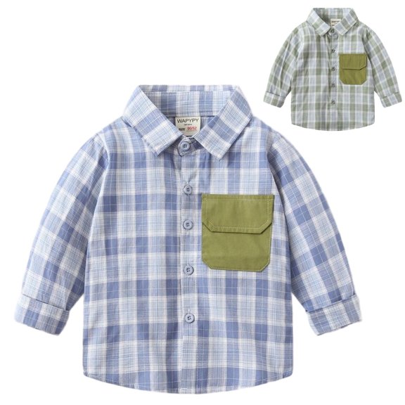 Asxite Toddler Plaid Tops Collared Long Sleeve Button Pocket Soft Cotton Casual Fall Shirt 4T