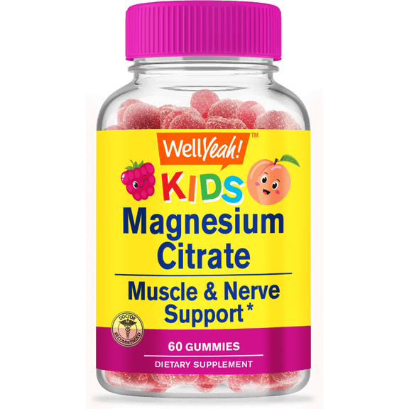 WellYeah Magnesium Citrate Gummies for Kids - Chewable Stress Relief Supplement for Children - Natural Calm, Mood Support, Non-GMO, Gluten Free - Natural Fruit Flavors - 60 Gummies