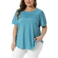 thumbnail image 4 of Agnes Orinda Women's Plus Size Top Crew Neck Short Sleeve t Shirts Flowy Pleated Dressy Casual Tunic Blouses 1X Lake Blue, 4 of 6