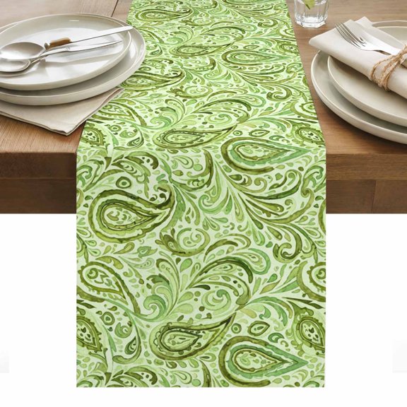 Vintage Green Table Runner - 48 Inch Long, Kitchen Dining Table Runner Dresser Scarves, Retro Botanical Abstract Art Farmhouse Decor for Coffee Tables Wedding Party Banquet