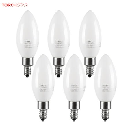 - TORCHSTAR 6 Pack 4.5W Dimmable Frosted Glass Candelabra Bulb, B11 LED Milky Filament Bulb, E12 Base, 2700K Soft White