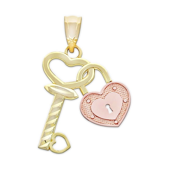 Charm America - Gold Lock and Key Heart Charm - 10 Karat Solid Gold