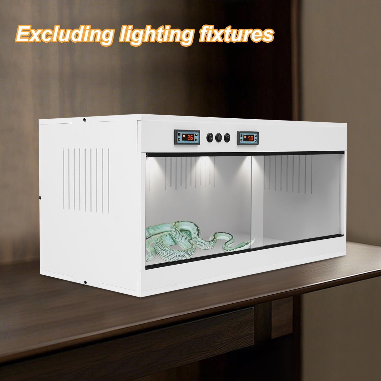 Reptile Terrarium PVC, 31.5x15.75x15.75 Inch Reptile Enclosure with Dual Zone Thermostat, Tempered Glass Door & Ceramic Sockets, Large Habitat Tank for Snake Bearded Dragon Gecko