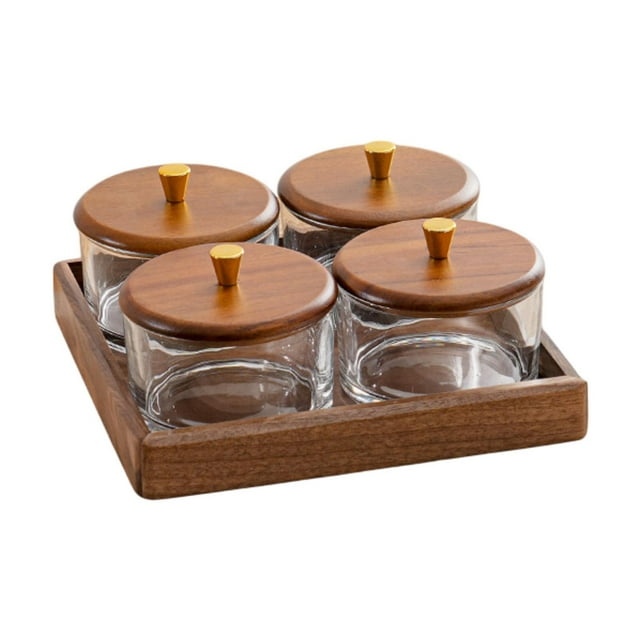 Juego de bandejas de frutos secos divididas con tapas de madera, decoración de mesa, vajilla, organizador de mesa de comedor para inauguración de la 4 compartimentos