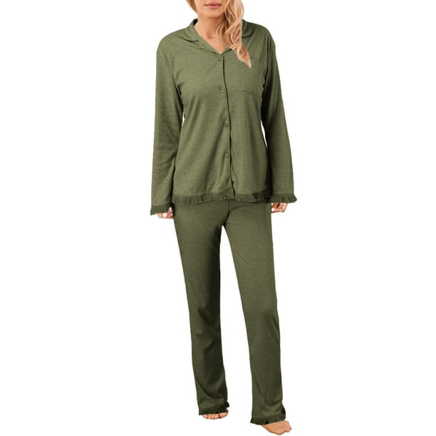 Ketyyh chn99 Womens Pajamas Set Shorts Pajama Women s Autumn Long Sleeved Simple Cardigan AG XL
