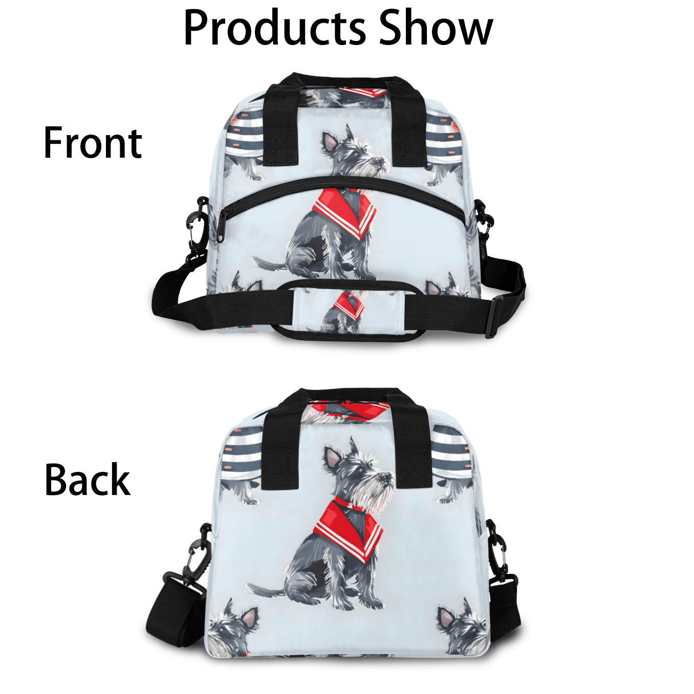 Herdesigns Cute Dog Scottish Terrier Insulated Lunch Bag for Women Men Adults Large Reusable Lunch Box Leakproof Portable Cooler Tote Bags with Adjustable Shoulder Strap