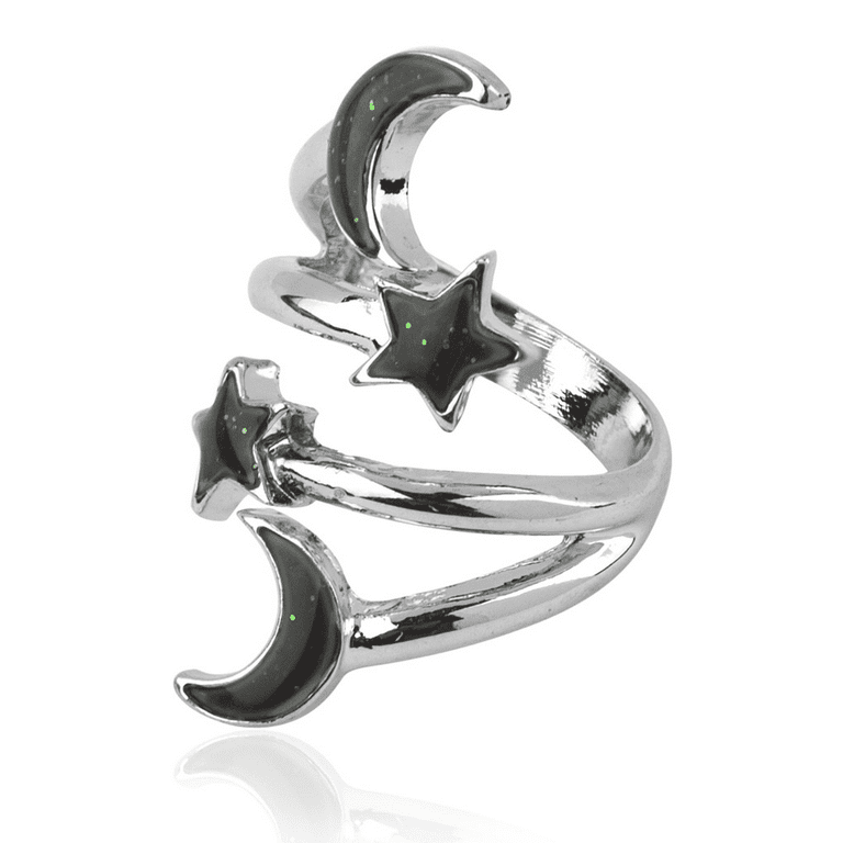 Lux Accessories Galaxy Celestial Crescent Moon Star Mood Wrap Ring.