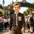 thumbnail image 2 of JAJAHO Boys Striped Button Down Shirt Long Sleeve Stand Collar Regular Fit Dress Shirts School Uniform Formal Wear For Kids 2-14Y Stylish Tops, 2 of 4