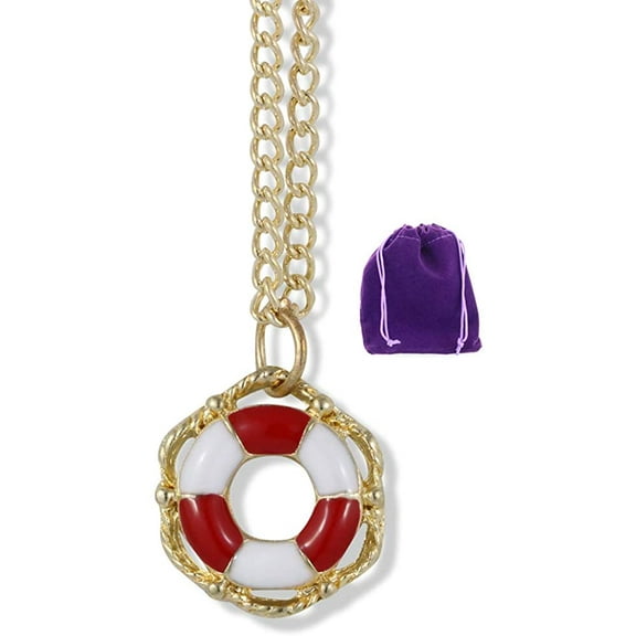 Emerald Park Jewelry Life Saver Buoy Ring Charm Snake Chain Necklace