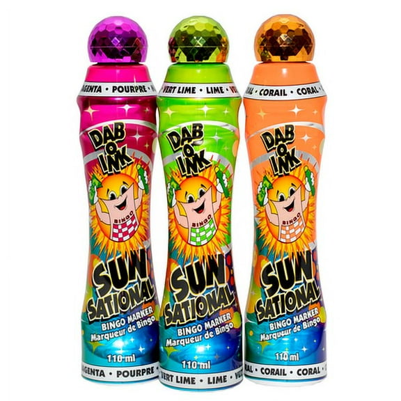 Dab-O-Ink Sunsational Bingo Daubers, 3-Pack Coral, Lime, Magenta, 4 oz, Vibrant Ink