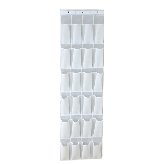 White Door Hanging Storage Bag with 24 Pockets for Shoes, Keys, Phones and Small Items - Practical Cloth Organizer