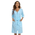 thumbnail image 6 of Women Zipper Front House Coat Waffle Soft Dress Gown Short Sleeve Belt Robe Zip up Bathrobes Short Nightgown with Pockets, S-2XL, 6 of 7