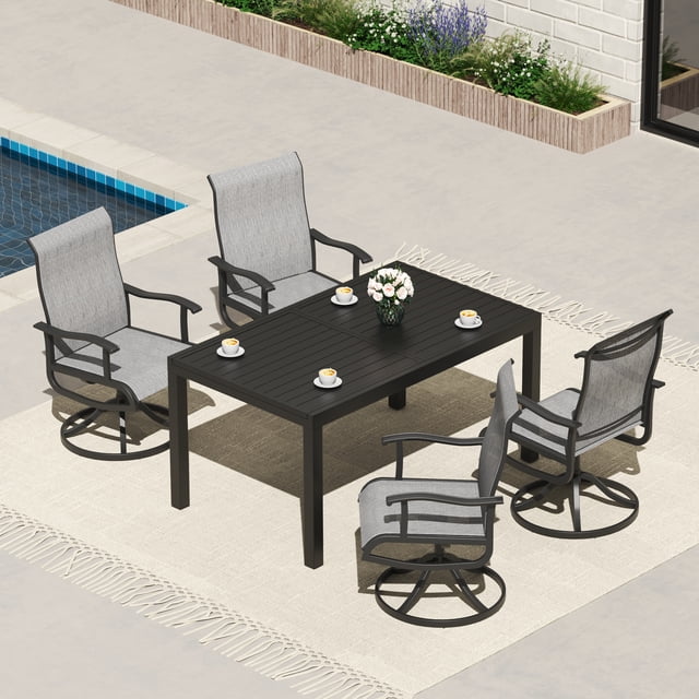 Outdoor Swivel Patio Dining Chairs Set of 4, All Weather Patio Textilene Chair High Back Outdoor Swivel Rocker Set