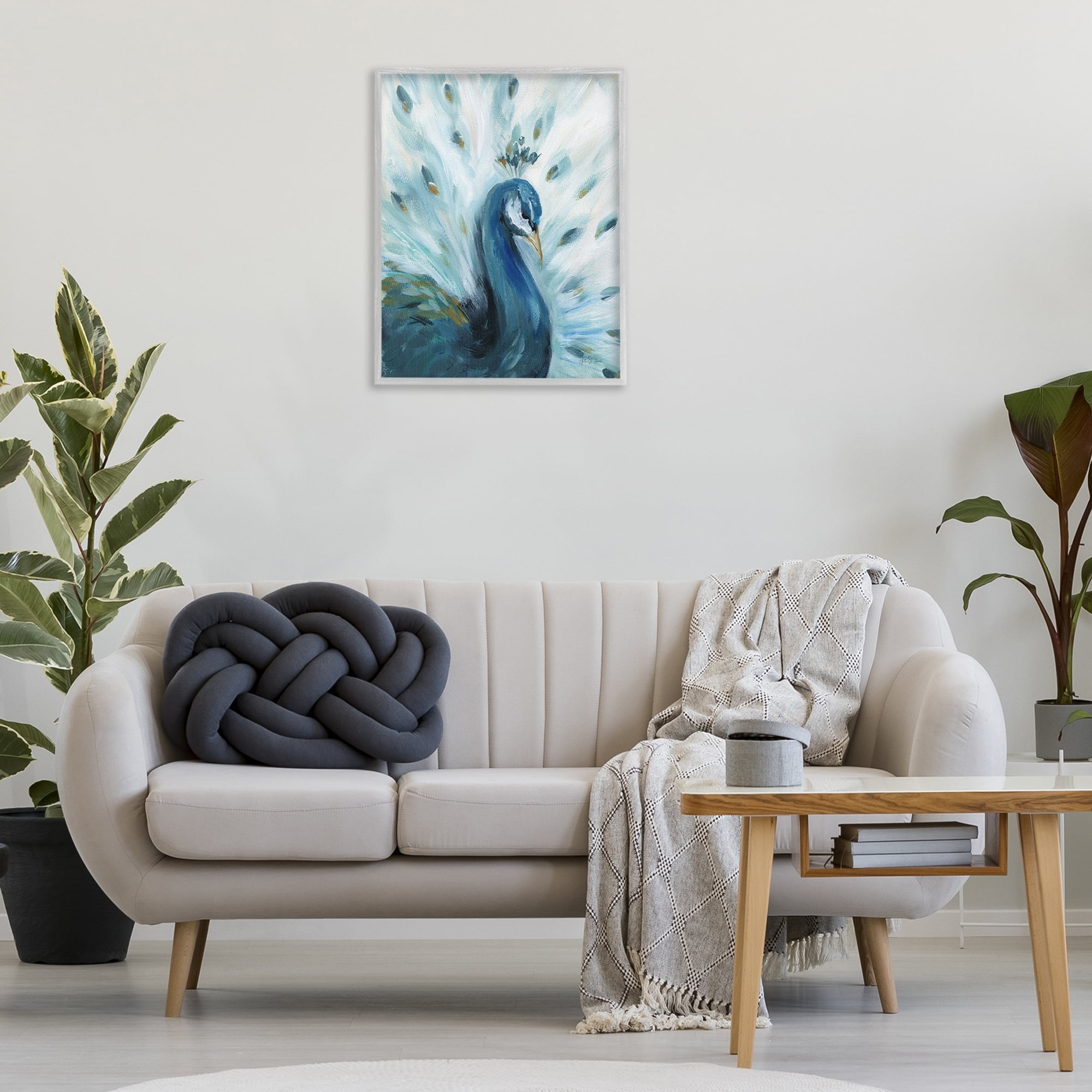 Stupell Industries Elegant Peacock Painting Animals & Insects Painting Gray Framed Art Print Wall Art, 24 x 30