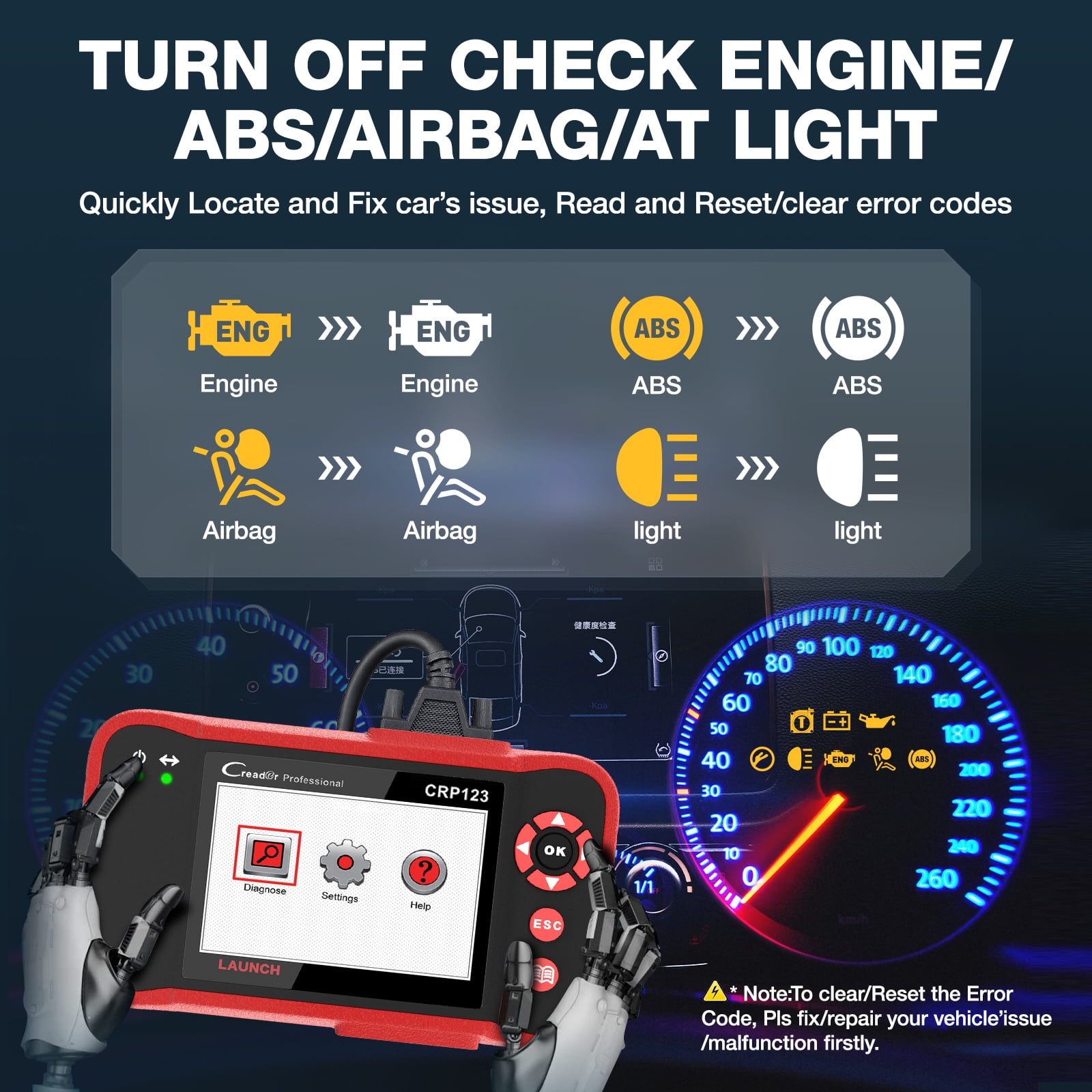 Launch CRP123E OBD2 Code Reader Diagnostic Support Engine ABS Airbag SRS  Transmission Lifetime Free Update