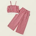 thumbnail image 2 of Bovxnpu Girls Summer Outfits, Girl's 2 Piece Boho Outfits Pleated Camisoles Top and Wide Leg Pants, Girl Casual Sleeveless Plaid Camisole Top Wide Leg Cropped Pants Two-piece Set 8-9 Years, 2 of 3