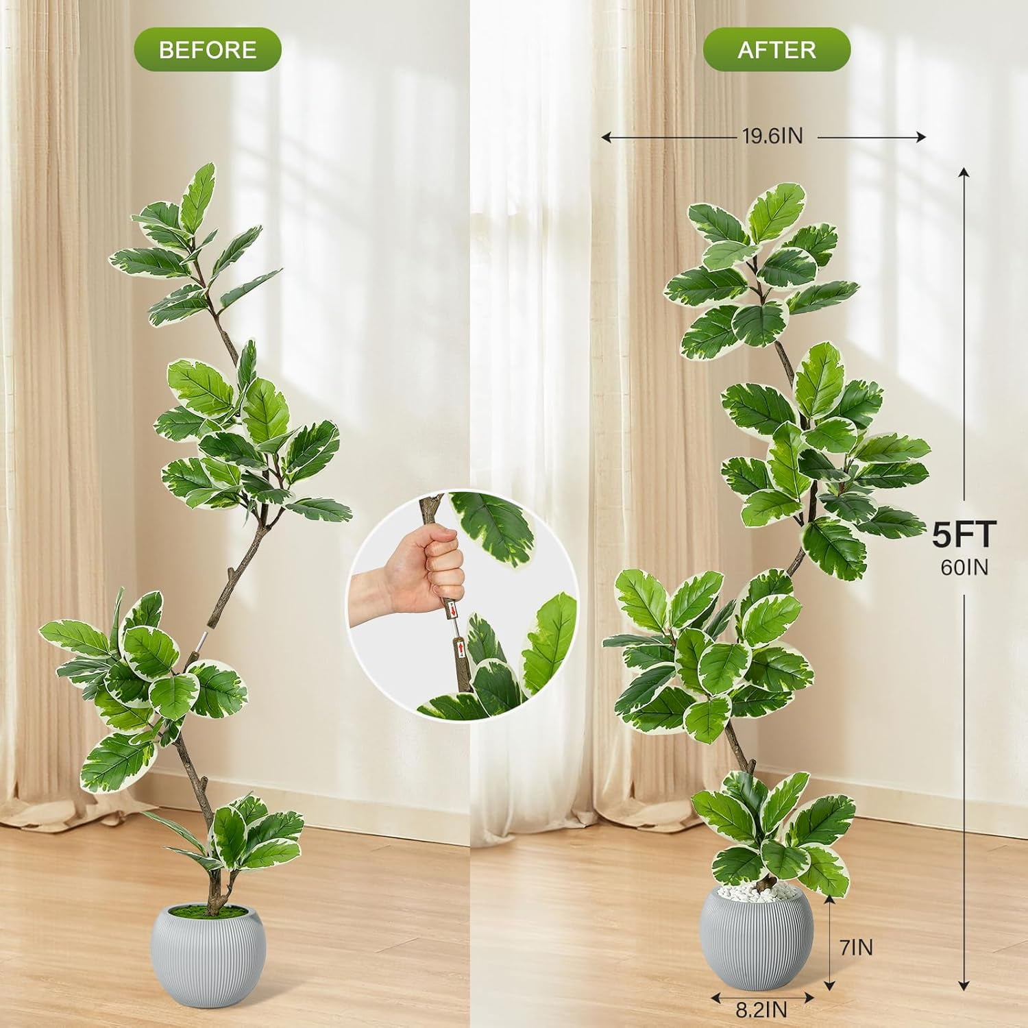 Fiddle Leaf Fig Tree Artificial Indoor, 5 ft Tall Faux Rubber Tree with Sphere Planter, Tall Artificial Plants with Moss for Home Decor Office Living Room
