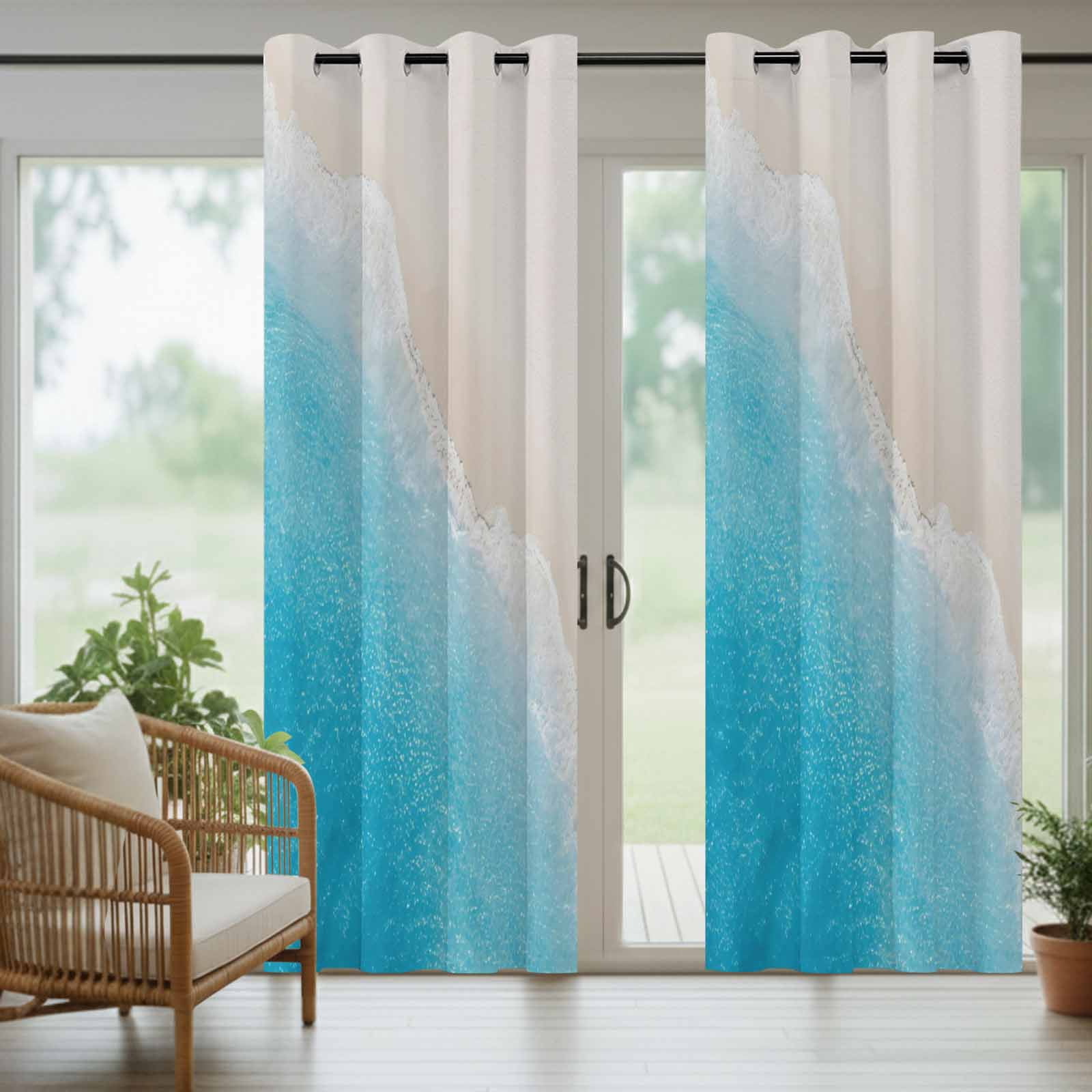 Summer Beaches Outdoor Curtains for Patio, Casual Oceans Artistic Sea Waves Coastal Landscape Sunshade Privacy Drapes Grommet Waterproof Outside Curtains for Porch/Cabana/Balcony 54"x 108", 1 Panel