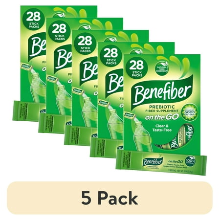 (5 pack) Benefiber On The Go Prebiotic Fiber Powder, Unflavored, 3.92 Oz, 28 Ct