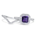 thumbnail image 4 of Genuine Amethyst Wedding Engagement Ring Set Vintage Princess Cut Silver Bridal Set Size 8, 4 of 6