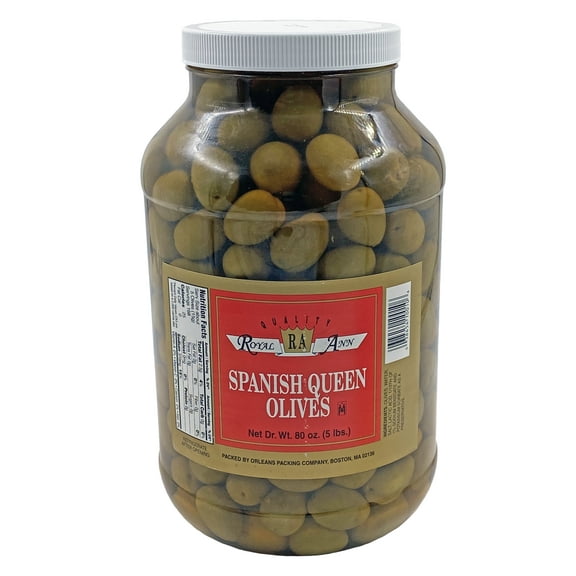 Royal Ann Whole Green Spanish Queen Olives | Kosher | 80 oz.