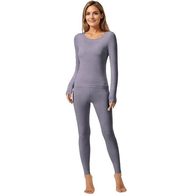 WTXUE T-Shirts Thermiques à Manches Longues pour Femmes Col Rond Ajusté Décontracté Extensible Basique Ajusté Léger Couche de Base Doux Chaud sous-Vêtements Gris m