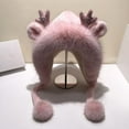 thumbnail image 5 of Hadanceo Cute Furry Trim Antler Ears Decor Women Winter Hat Thickened Plush Warm Ear Protection Woolen Hat Fashion Accessories Pink, 5 of 8
