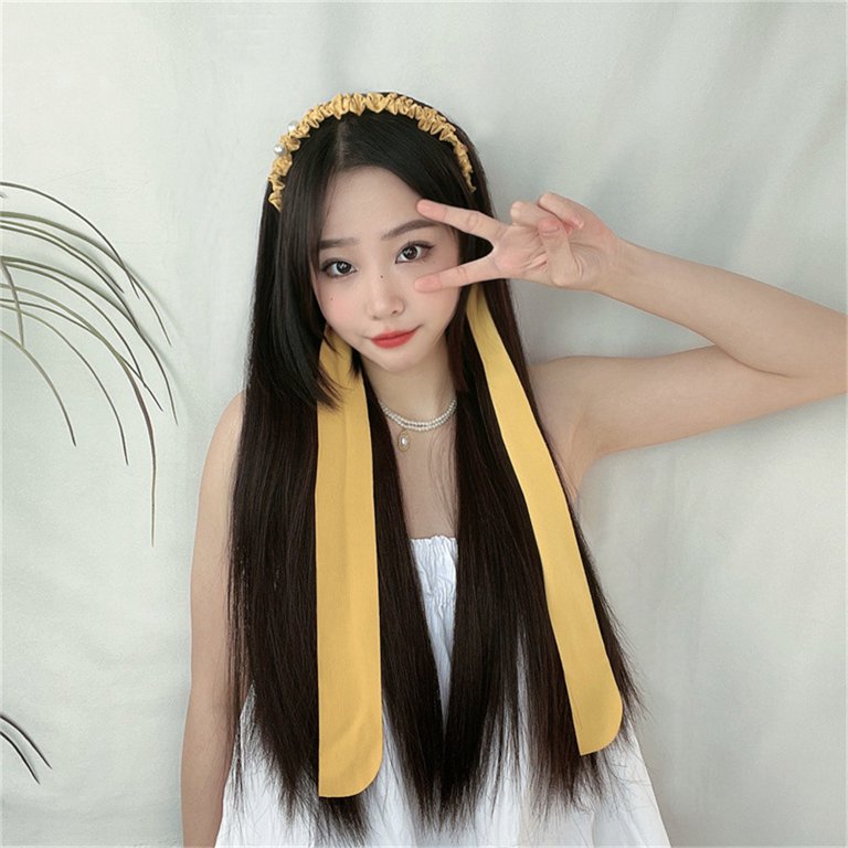 Half Wigs Hair Piece Ribbon Headband Wig Black Color Straight Hair