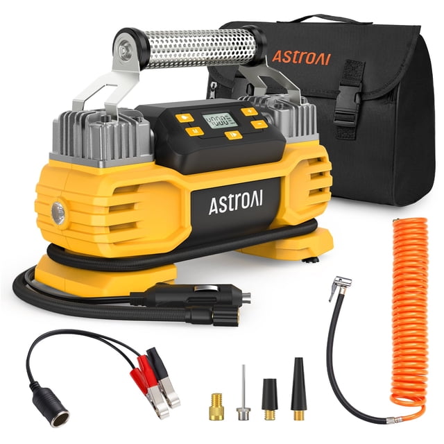 Bomba infladora de neumáticos AstroAI portátil 160 PSI DC 12 V, color amarillo