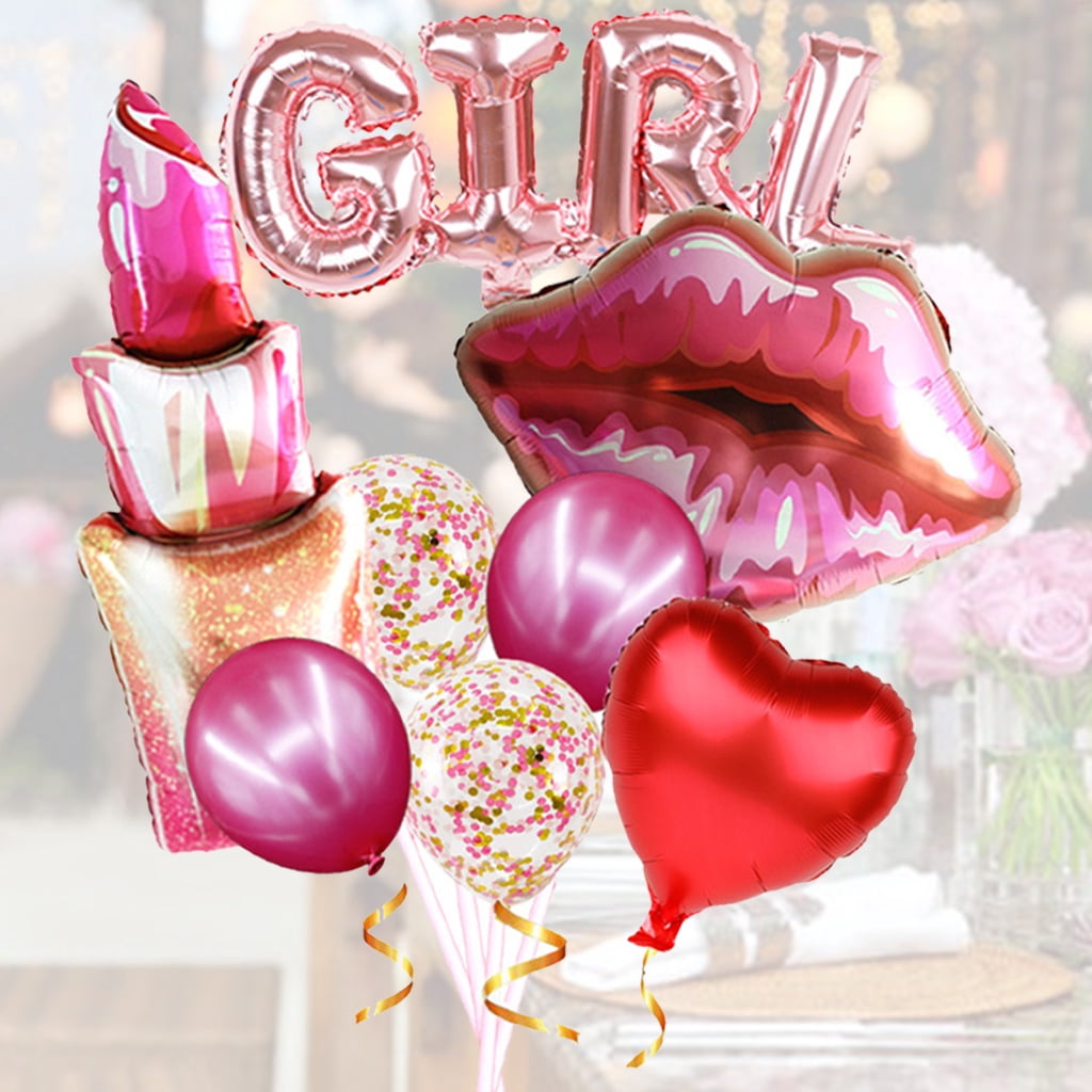 Red Lips Balloon Bundle Gold Red Round Balloon Fun Valentine's Day Decoration The Kiss Romantic Makeup Fashion Party Supply - UK