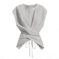 thumbnail image 2 of Favoffer Women's Strap Hem T-Shirts Round Neck Short Sleeve Slim Fit Casual Tops Knit Blouses Versatile Tees for Summer Outings Errands Streetwear Daily, 2 of 6