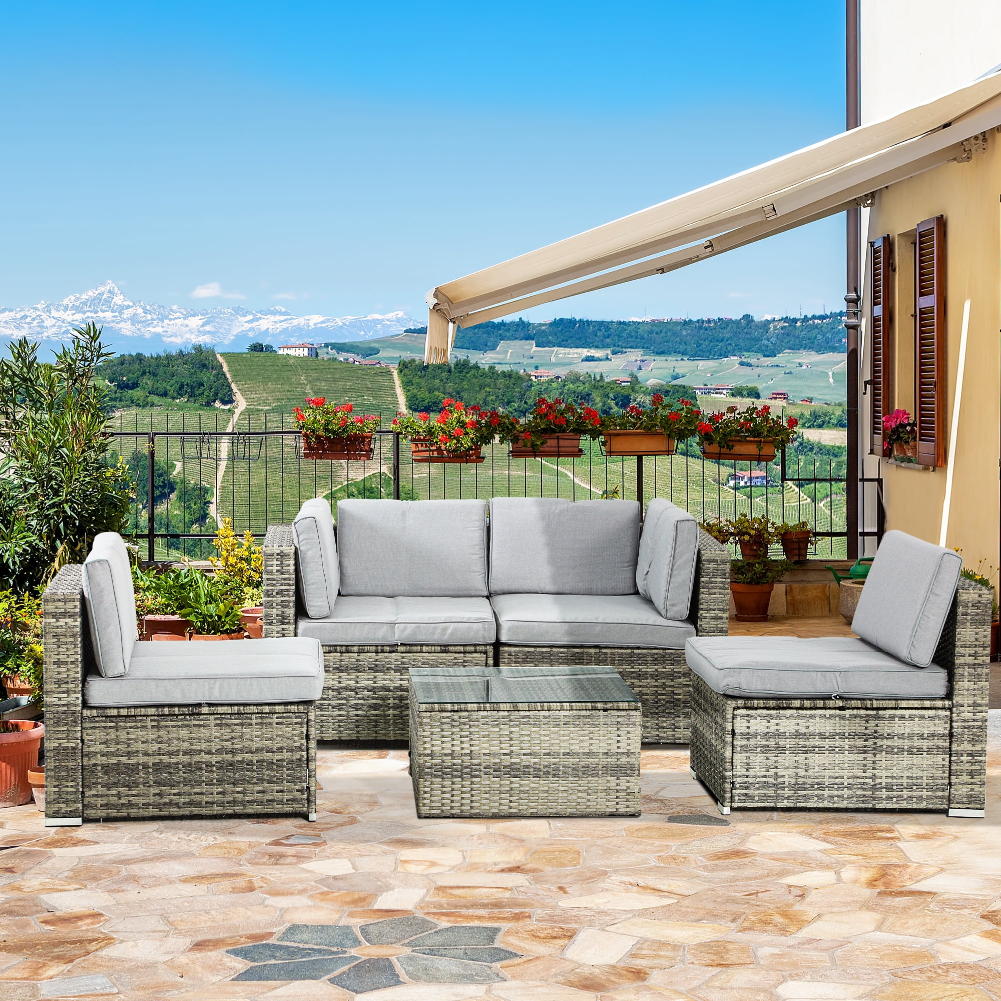 YITAHOME 5 Piece Outdoor Patio Set, Wicker Sectional Sofas Rattan