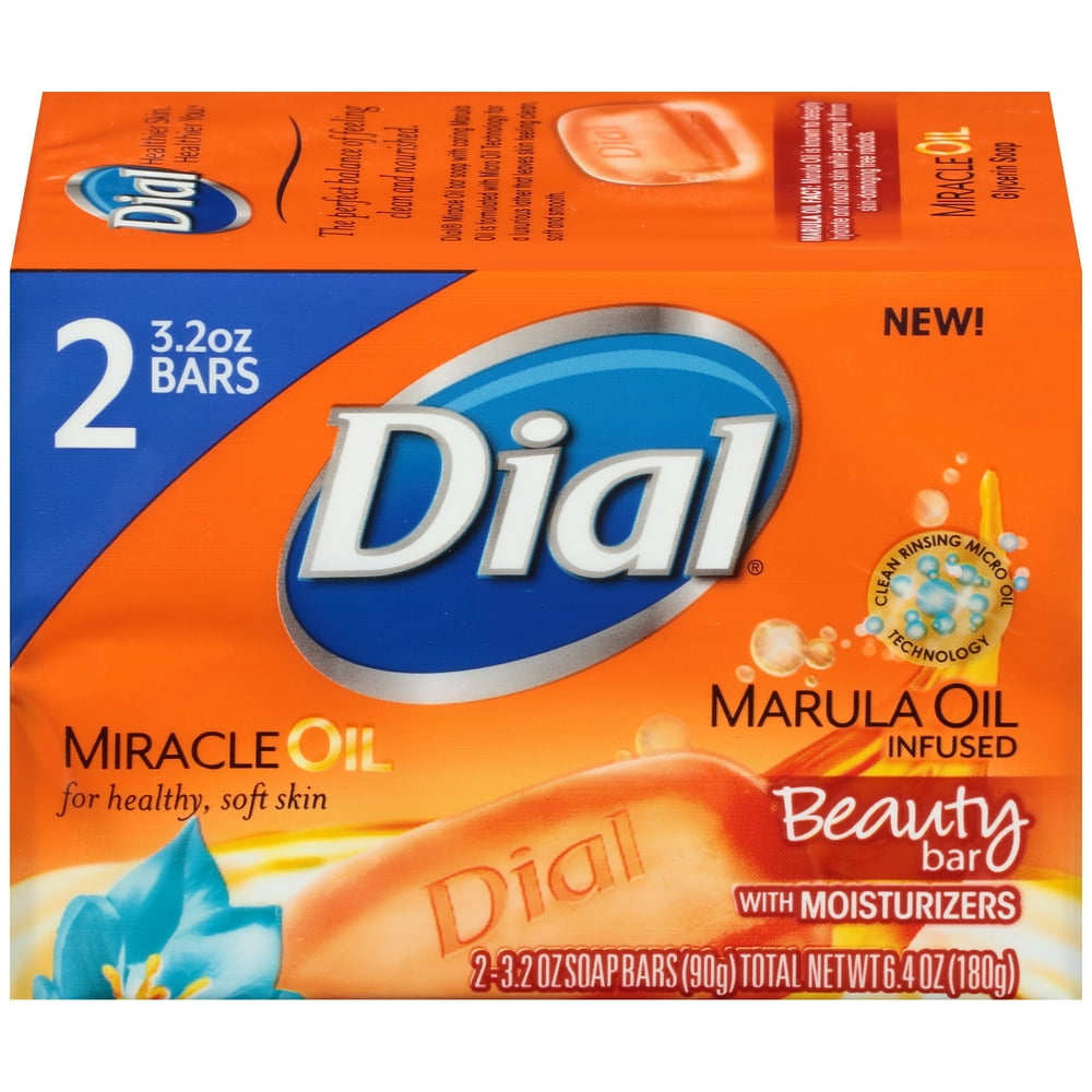 Dial Beauty Bar Soap, Miracle Oil Marula, 3.2 Ounce Bars, 2 Count