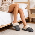 thumbnail image 3 of Smile Popcorn Women's Fuzzy Slippers Memory Foam House Slippers for Women Warm Winter House Shoes, Grey, 3 of 7
