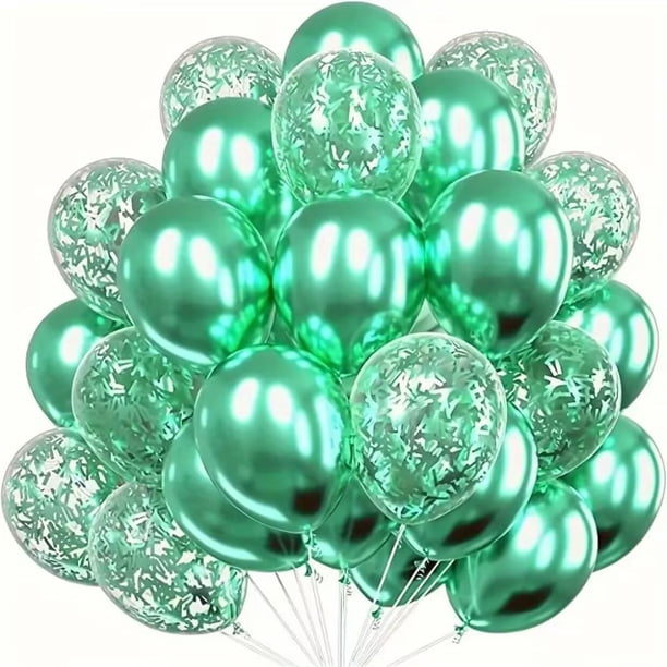 Nvzi Globos, 30 piezas de globos de confeti de 12 pulgadas y globos de látex morado y rosa metálico con cinta, baby shower, decoraciones para fiestas de bodas, verde