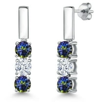 Gem Stone King 925 Sterling Silver Blue Mystic Topaz and White Zirconia Drop Dangle Earrings for Women | 1.75 Cttw | Gemstone November Birthstone | Round 5MM