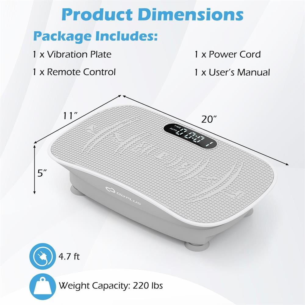 Choco Moon Vibration Plate Exercise Machine for Lymphatic Drainage and Weight Loss with 10 Speed Intensities, Indoor Fitness Equipment-Gray