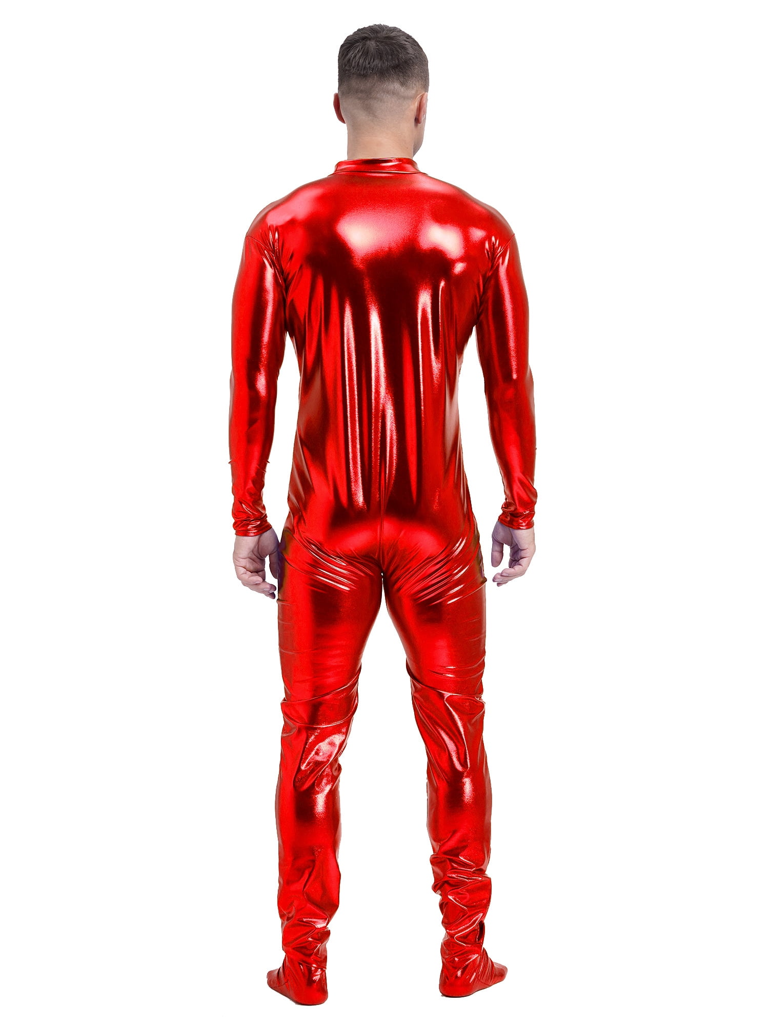 ジャケット・アウター YengYeng Mufeng Men's Shiny Metallic Full Body Unitard Jumpsuit Mock
