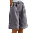 thumbnail image 3 of ZVAVZ Summer Bermuda Shorts for Women Plus Size Cotton Linen Elastic Buttons Shorts Baggy Comfy Fit Shorts with Pockets Gray,L, 3 of 6