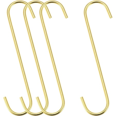 

S Hanging Hooks 8inch/200mm Extra Long Steel Hanger Indoor Outdoor Uses for Garden Bathroom Closet Workshop Kitchen Gold Tone 4Pcs