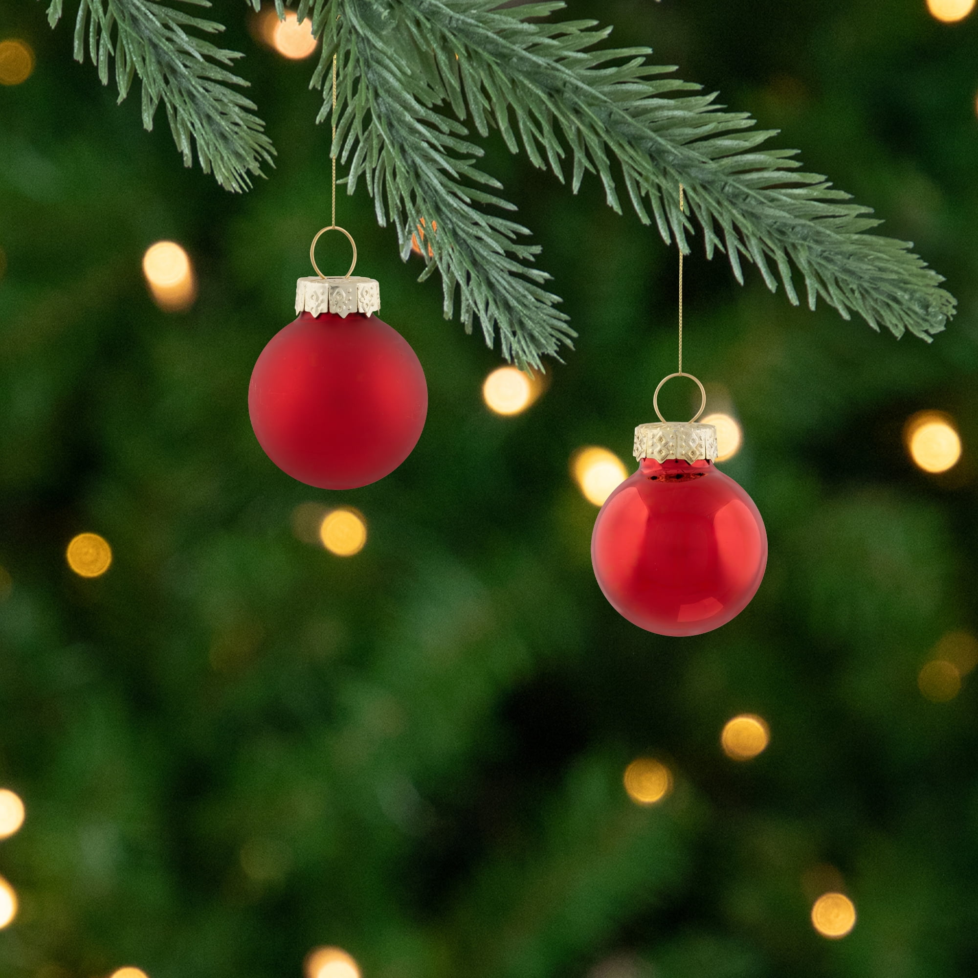 24-Piece Shiny and Matte Red Mini Glass Ball Christmas Ornament Set 1" (25mm)