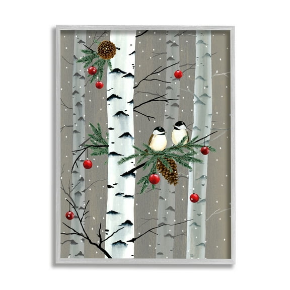 Stupell Industries Birds and Holiday Ornaments Birch Tree Forest , 24 x 30,Design by Grace Popp