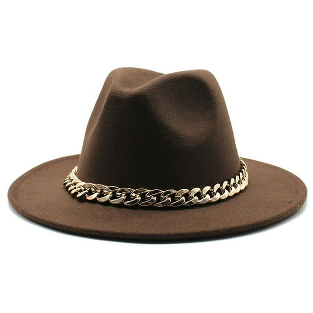 Hat Big Chain Wide Brim Autumn Winter Sun Protection All Match Felt Cap for Daily Wear