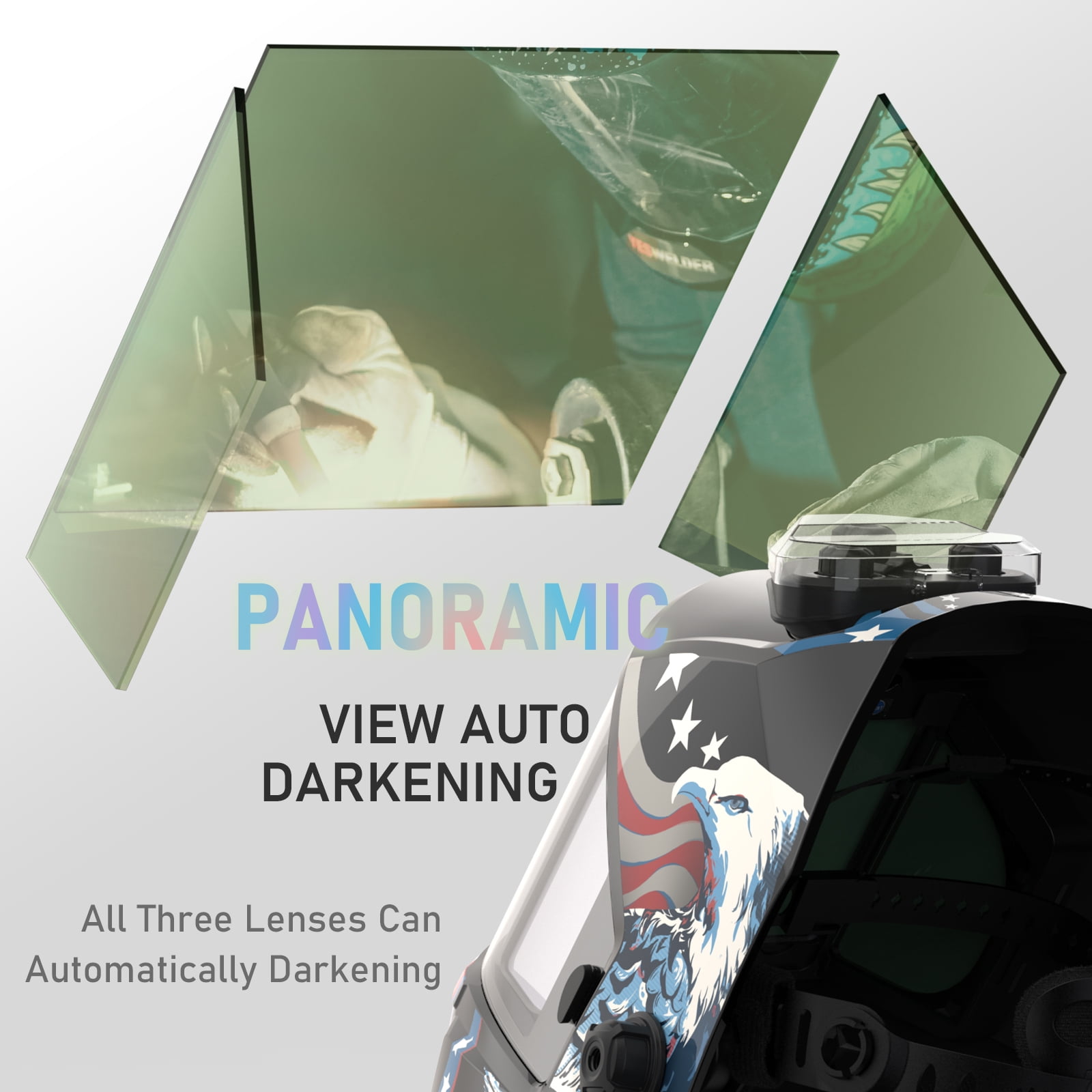 YESWELDER Auto Darkening Welding Helmet, Panoramic View with Side Lens, DIN5 Auto-Dimming, True Color, Type-C Charging