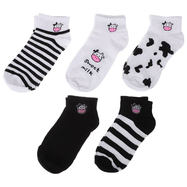 5 pares de calcetines cortos de primavera Dibujos animados de calcetines de vaca Estudiantes Calcetines Traje de moda