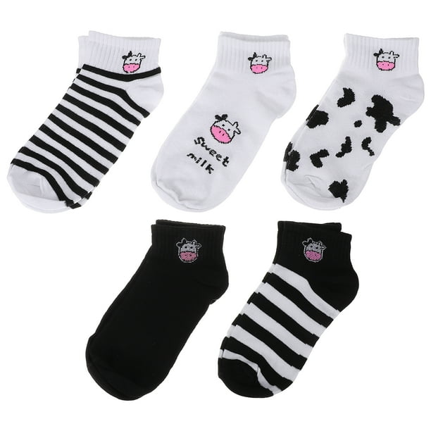 5 pares de calcetines cortos de primavera Dibujos animados de calcetines de vaca Estudiantes Calcetines Traje de moda